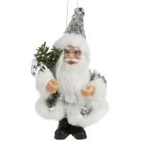 Елочное украшение из пластика и ткани "Дед Мороз в серебристой шубке" 9*5*13см