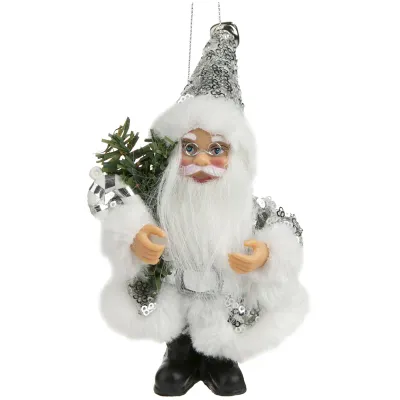 Елочное украшение из пластика и ткани "Дед Мороз в серебристой шубке" 9*5*13см