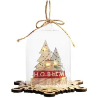 Елочное украшение из дерева и стекла со светодиодной подсветкой "Лес в колбе "