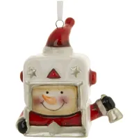 Елочное украшение из доломитовой керамики "Снеговик-колокольчик красный", 4,5*5,5*8см