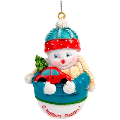 Елочное украшение из полипропилена "Снеговик с машинкой", 4,5*1,7*7,5см