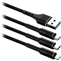 Кабель Defender USB04-01 универсальный, USB 2.0 (AM) Micro-USB/Apple Lightning/USB Type-C 1.2м, черн