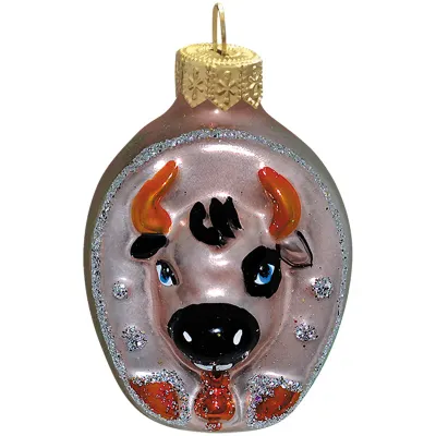 Елочное украшение "Бычок в подкове" 7см, подарочная упаковка