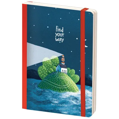 Скетчбук - альбом для рисования 80л., В6 "Find your way", твердая обложка, карман, доп. листы крафт, 100г/м2
