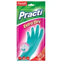 Перчатки резиновые хозяйственные Paclan "Practi Extra Dry", разм. M, х/б напыление, 100% флок, голубые, пакет с европодвесом