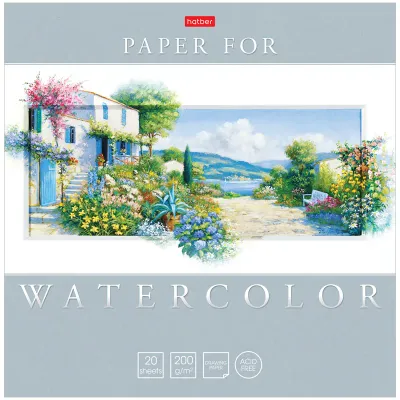 Альбом для акварели 20л, 220*220мм, на склейке Hatber "Великолепные пейзажи", 200г/м2, матов. лам.