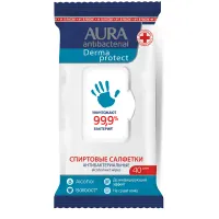 Салфетки влажные Aura "Derma Protect", 20*15, big-pack с крышкой, 40шт., антибактериальные, спиртовые
