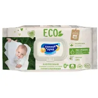 Салфетки влажные Солнце и луна "Eco", big-pack с крышкой, 100шт., детские, хлопковые с экстрактом липы