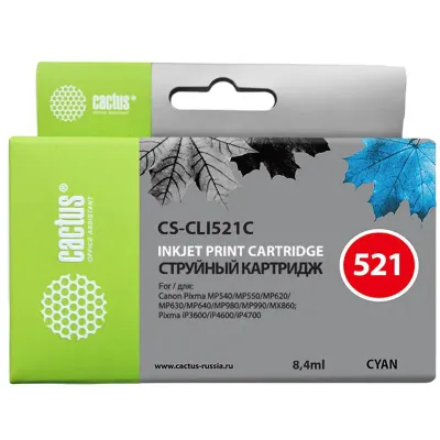 Картридж совм. Cactus CLI521C голубой для Canon MP540/MP550/MP620/MP630/MP640/MP660 (8.4мл)