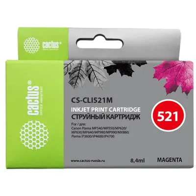 Картридж совм. Cactus CLI521M пурпурный для Canon Pixma MP540/MP550/MP620/MP630/MP640 (8.4мл)