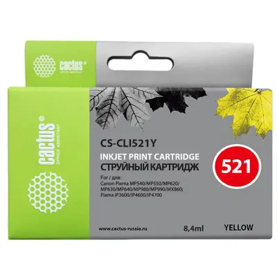Картридж совм. Cactus CLI521Y желтый для Canon Pixma MP540/MP550/MP620/MP630/MP640/MP6 (8.4мл)