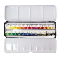 Акварель Mungyo, профессиональная, 24 цвета, мал. кюветы, металлический пенал