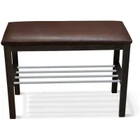 Банкетка-полка для обуви Sheffilton Альберо SHT-B2, 670*310*490мм, 1 полка, дерево венге, металл алюм, кожзам т.коричн., Б-31