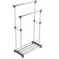 Вешалка напольная гардеробная Sheffilton CH-4149, 1660*860*440мм, регулируемая, металл серый/хром, пластик темно-серый, передвижная, 2 штанги, В1-66