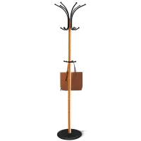 Вешалка напольная Sheffilton SHT-CR10, 1890*380мм, металл черный/светлый орех, 6 крючков+4 доп, диск, В1-72