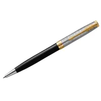 Ручка шариковая PARKER Sonnet Premium Metal Black GT, корп сереб, детали золото, черная, 2119787
