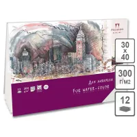 Планшет для акварели, 12л., 300*400мм Лилия Холдинг "Нью-Йорк", 300г/м2, торшон, склейка по 4-м сторонам