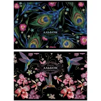 Альбом для рисования 40л. А4 ПЗБМ на скрепке "Японская вышивка", выборочный ТВИН-лак, холодное тиснение фольгой