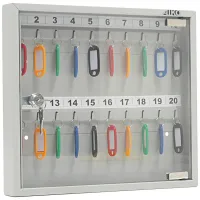 Ключница Aiko Key-20G на 20 ключей, 302*367*40мм, ключевой замок, металл, серый, стекл. дверца, с брелоками