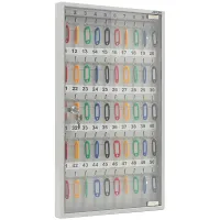 Ключница Aiko Key-50G на 50 ключей, 602*367*40мм, ключевой замок, металл, серый, стекл. дверца, с брелоками