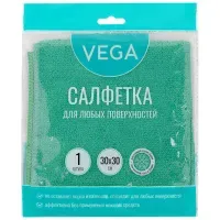 Салфетка для уборки Vega, микрофибра, 30*30см, 1шт., европодвес