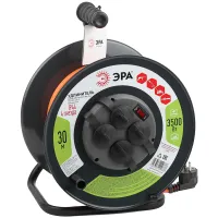 Удлинитель на катушке силовой Эра RMx-4es-3x1.5-30m-IP44, с заземлением, 4 гнезда, ПВС 3х1,5 30м