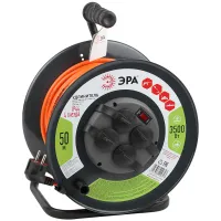 Удлинитель на катушке силовой Эра RMx-4es-3x1.5-50m-IP44, с заземлением, 4 гнезда, ПВС 3х1,5 50м