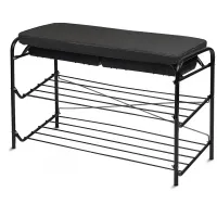 Банкетка-полка для обуви Nika ЭТПЗ/Ч, 790*330*510мм, 2 полки, металл черный, кожзам черный