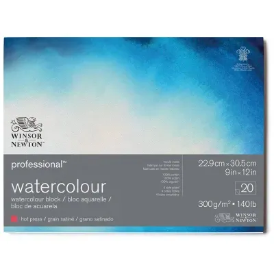 Альбом-склейка для акварели, 20л., 229*305мм, Winsor&Newton "Professional", 300г/м2, горячий пресс, 100% хлопок, сатин