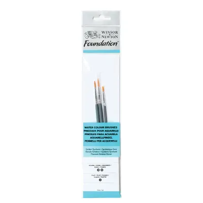 Набор худож кистей синтетика для акварели Winsor&Newton"Foundation Synthetic Brush", 3шт., круглые №3, 5, плоская №1