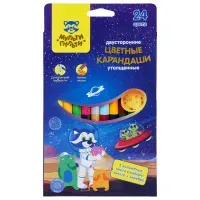 Карандаши цветные Мульти-Пульти "Енот в космосе", 24цв., 12шт., двусторонние, утолщенные, заточен., европодвес