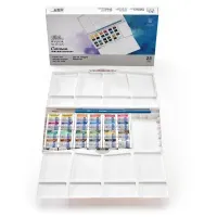 Акварель Winsor&Newton "Cotman", Рисование плюс, 24цв., малая кювета, кисть сер. 111 №3, пласт. коробка
