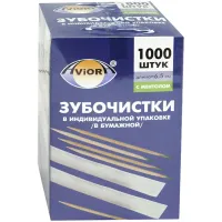 Зубочистки бамбуковые Aviora, 1000шт., с ментолом, в индивидуальной упаковке