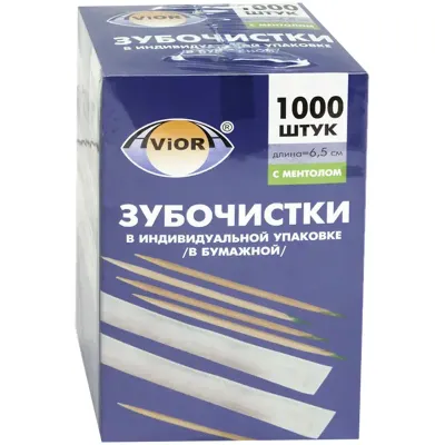 Зубочистки бамбуковые Aviora, 1000шт., с ментолом, в индивидуальной упаковке