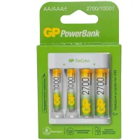 Зарядное устройство GP E411270/100-2CRB4 + 2шт акк. AA (HR06) 2700mAh+ 2шт акк. AAA (HR03) 1000mAh (USB)