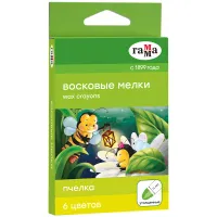 Мелки восковые "Пчелка", 6цв., круглые, картон, европодвес