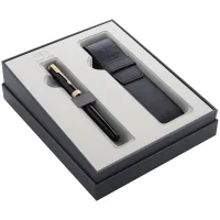 УЦЕНКА-Набор Parker "Sonnet Black GT": ручка перьевая 1,0мм и чехол из экокожи, подар. уп.