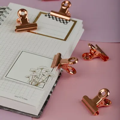 Зажимы-бульдоги для бумаг 25мм, MESHU "Rose Gold", 6шт., бокс с европодвесом