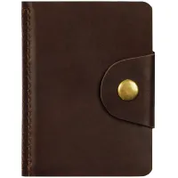 Визитница карманная OfficeSpace на кнопке, 10*7см, 18 карманов, натуральная кожа, темно-коричневый