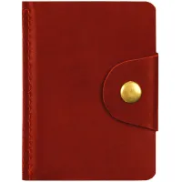 Визитница карманная OfficeSpace на кнопке, 10*7см, 18 карманов, натуральная кожа, красный