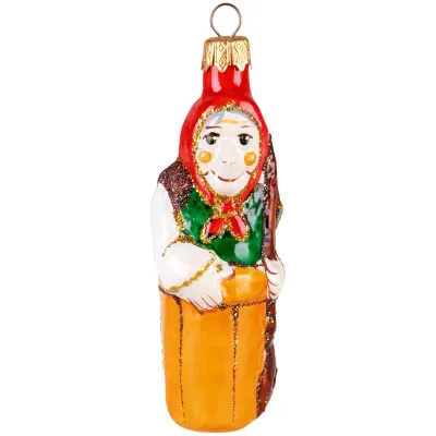 Елочное украшение стеклянное "Баба Яга" 13 см , подарочная упаковка