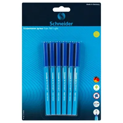 Ручка шариковая Schneider "Tops 505 F Light Blue", 6шт., синие, 0,8мм, блистер