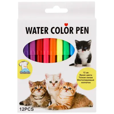 Фломастеры "Кот и пес", 12цв., смываемые, картон, европодвес