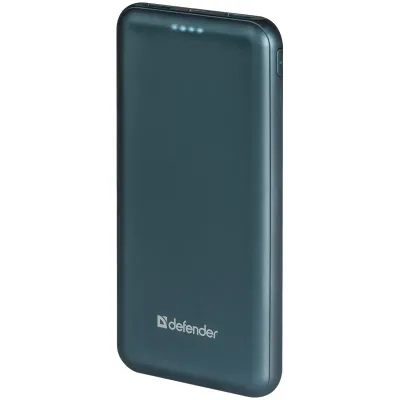 Внешний аккумулятор Defender 10000mAh, Li-pol, 2xUSB,2.1A, Micro-USB, Type-C, прорезиненное покрытие, индикатор, синий