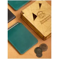 Зажим для купюр Кожевенная мануфактура, бирюза + светло-коричневый, в деревянной упаковке