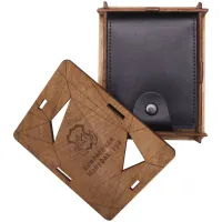 Кошелек Кожевенная мануфактура, черный + светло-коричневый, с магнитной защитой, в деревянной упаковке