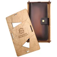 Клатч с хлястиком Кожевенная мануфактура, нат. кожа, светло-коричневый, в деревянной упаковке