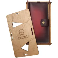 Клатч с хлястиком Кожевенная мануфактура, нат. кожа, красный, в деревянной упаковке