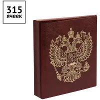 Альбом для монет OfficeSpace "Символика России" формат Optima, 230*270, на кольцах, бордовый, 10л., иск. кожа