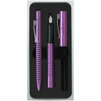 Набор Faber-Castell "Grip Edition Glam" перьевая ручка, М=0,75мм, шарик. ручка, ХВ=1,4мм, синие, трехгран., фиолетовый перламутровый корпус, подар.уп.